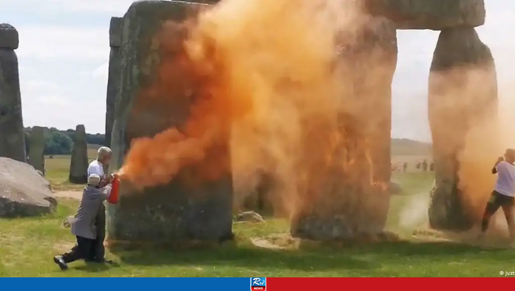 Stonehenge sprayed with paint by environmental protesters John Silk