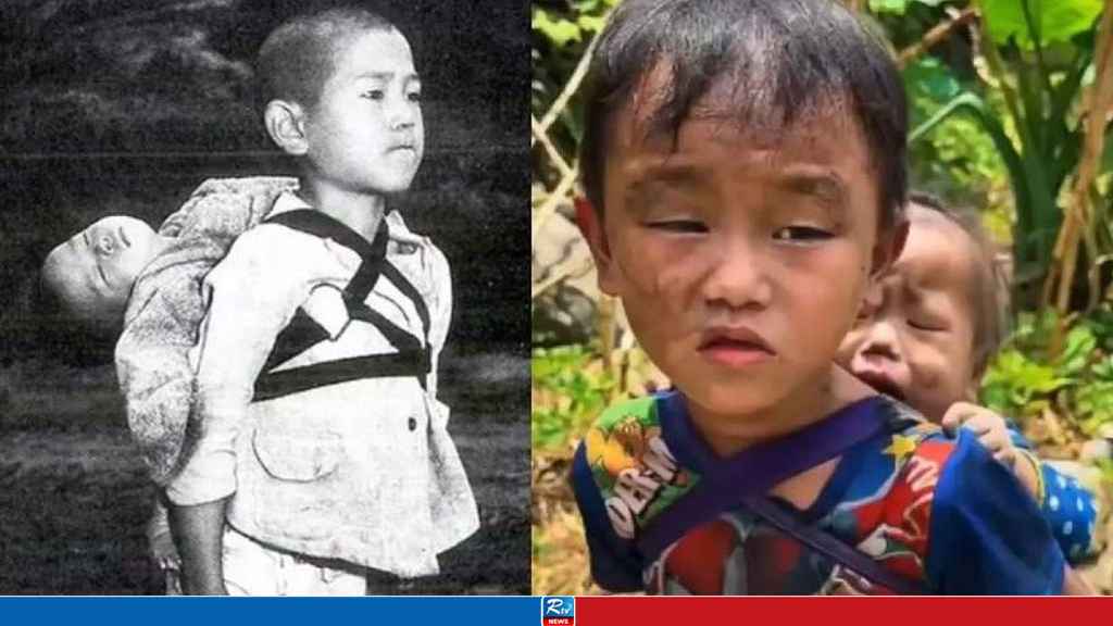 নেপালে পিঠে বোন নিয়ে মা-বাবার খোঁজে খুদে বালক, মনে করাল নাগাসাকির সেই ছবি